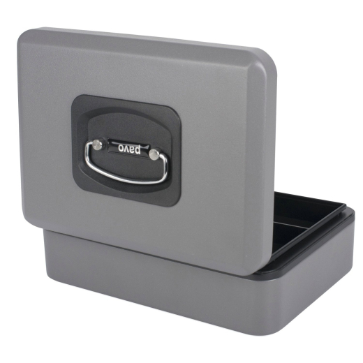Deluxe Geldkassette mit praktischer Öffnungsfunktion 250mm, silber