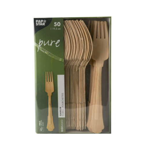 PAPSTAR 'pure' Holzgabeln 19,5 cm natur in schönem Vintage Design, 50 Stk.