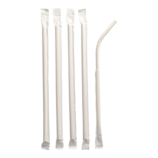 Papiertrinkhalme flexibel Flexhalme Ø 6 mm 20 cm weiss einzeln gehüllt, 100 Stk.