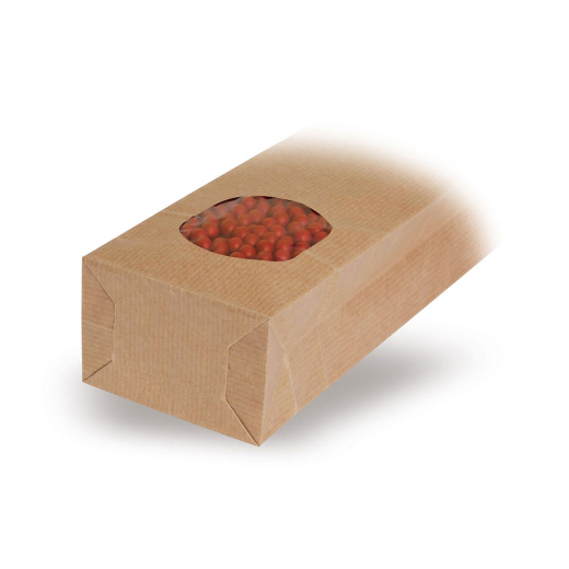 Blockbodenbeutel Kraftpapier braun mit Sichtfenster 55 + 30 x 175mm, 1000 Stk.
