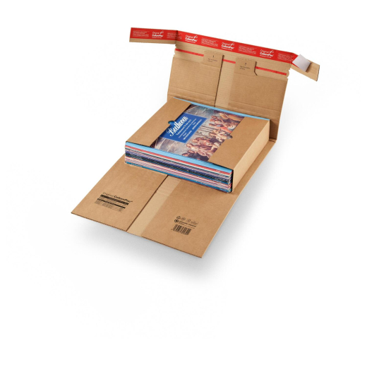 ColomPac Robuste Versandverpackung 371 x 304 x -90mm mit Sicherungslaschen, Selbstklebeverschluss & Aufreißfaden braun
