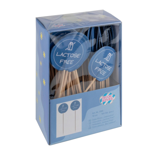 Kennzeichnungspicker Deko-Picker 'Laktosefrei' 12 cm blau, 100 Stk.