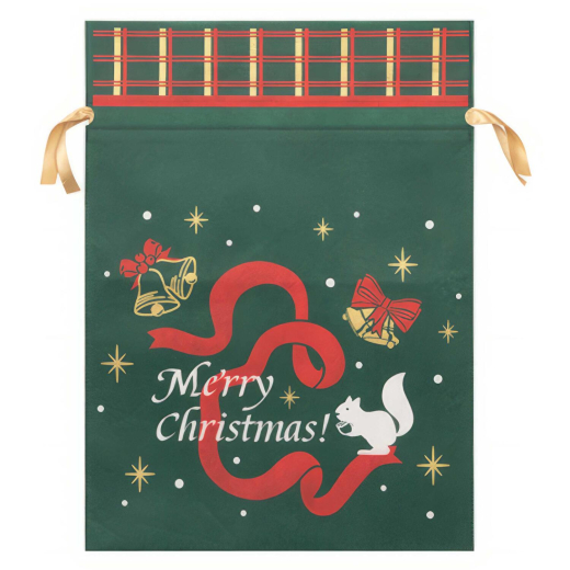 Geschenksack aus Vlies 55x75 cm, grün bedruckt, Deko-Sack für Weihnachten
