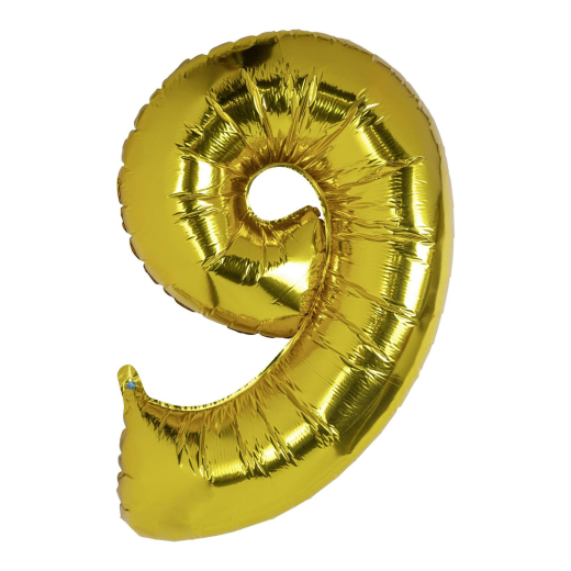Folienballon Zahlenballon 'Zahl 9' gold ca. 110cm, 1 Stk.