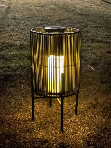 Solarlaterne Gartenlaterne Outdoor aus Metall/Rattan LED schwarz, 43cm
