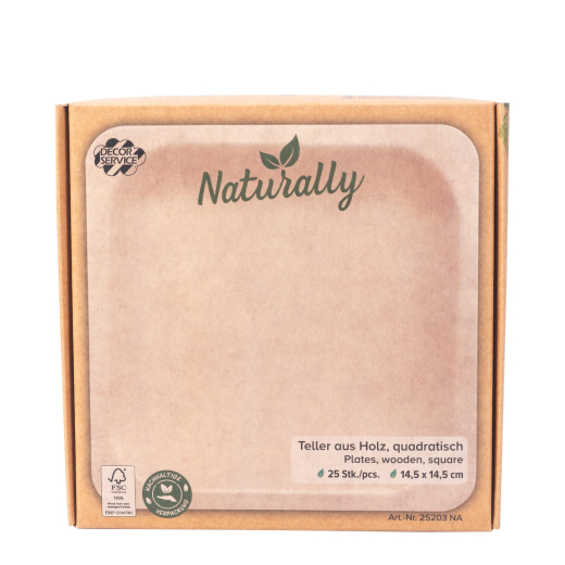 Holzteller Einwegteller aus Pappelholz quadratisch 14.5x14.5cm FSC®, 25 Stk.