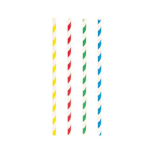 Trinkhalme aus Papier, bunt gestreift, Ø 6 mm, 21 cm, 100 Stk.