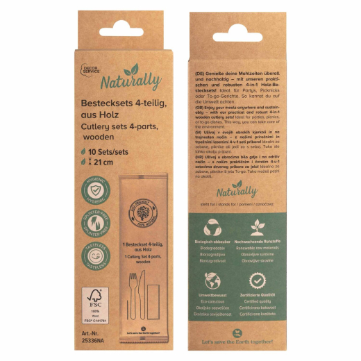Besteckset 4-teilig aus Holz 21cm, 10 Stk.