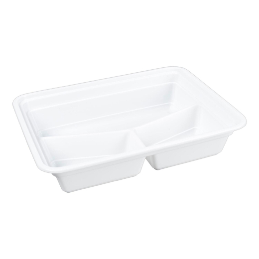 Mehrweg Menüboxen mit Deckel 3-geteilt weiß 23x18x6.5cm, 50 Stk.