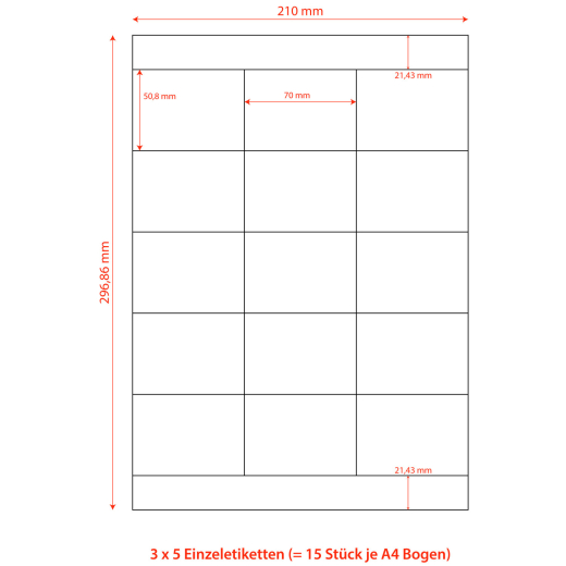 Etiketten Labels selbstklebend weiß 70 x 50.8mm auf DIN A4, 1500 Stk.