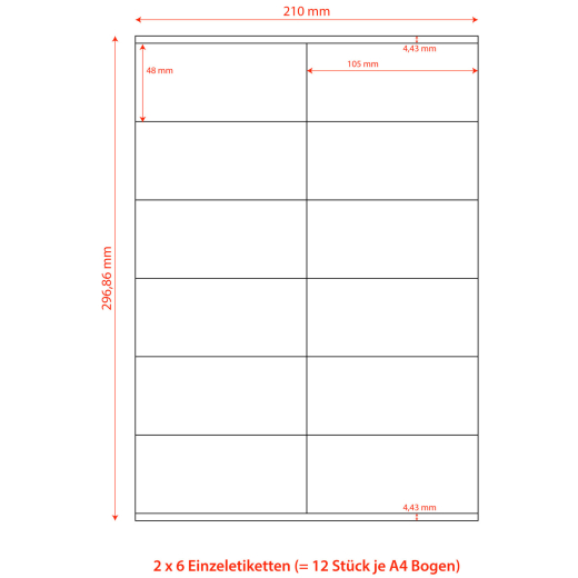 Etiketten Labels selbstklebend weiß 105 x 48mm auf DIN A4, 1200 Stk.