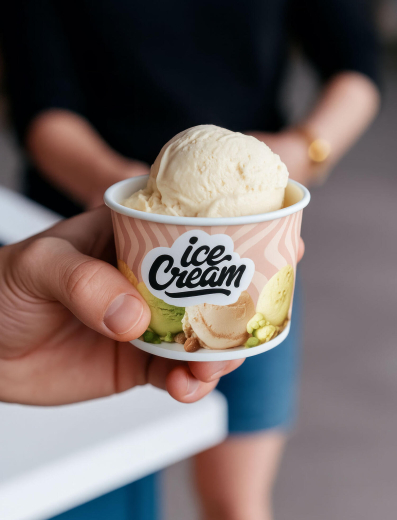 Eisbecher aus Pappe Papierbecher 175 ml bedruckt 'ICE CREAM' Ø85 mm, 50 Stück