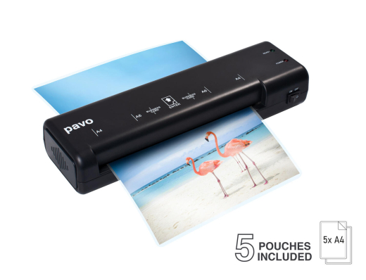 PAVO Laminiergerät A4 Florida in Schwarz für 80-100 mic inklusive 5 Laminierfolien