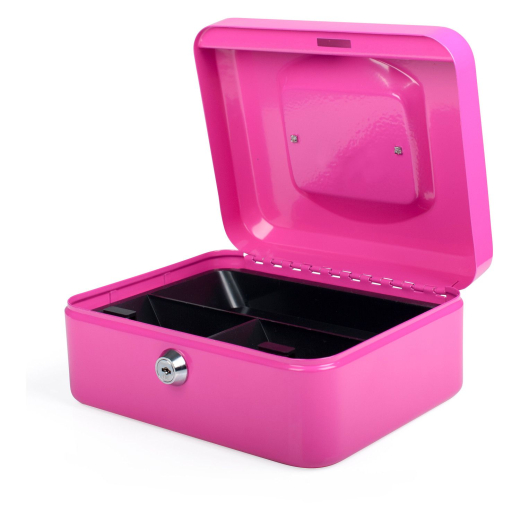 Geldkassette aus robustem Stahl mit herausnehmbaren Münzfächern 200 mm, rosa