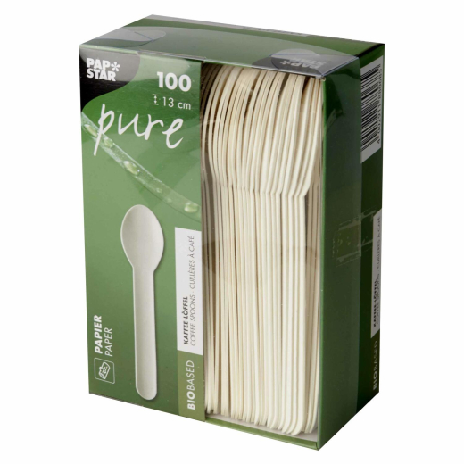 PAPSTAR 'pure' Kaffeelöffel aus Papier 13 cm FSC® weiss, 100 Stk.