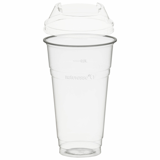 Trinkbecher 500ml + Domdeckel ohne Loch stapelbar aus PLA 50 Stk.