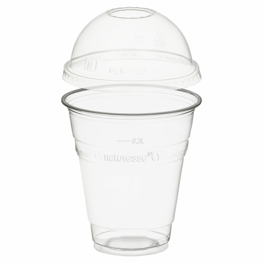 Trinkbecher 300ml + Domdeckel mit Rundloch aus PLA 50 Stk.
