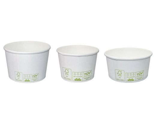 Eisbecher Pappbecher ohne Kunststoffbeschichtung 100ml Ø70 Höhe 45mm weiß, 50 Stk.