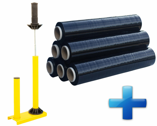 Sparset 6 Rollen Handstretchfolie Handwickelfolie schwarz mit Abroller B'STAR