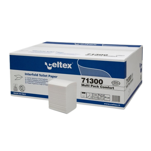 Celtex Interfold Toilettenpapier 2-lagig V-Falz weiß 11x18cm, 36 Packungen je 250 Blatt