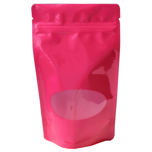 Standbodenbeutel PET pink glänzend, mit Fenster, 110x185x65mm, 250ml, 1000 Stk.