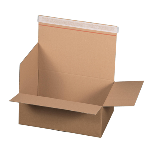 Schnellaufrichtekarton 350x256x135mm Selbstklebeverschluss Aufreißfaden Automatikboden braun - Schuhkarton