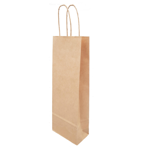 Flaschentragetaschen Flaschentaschen 140+80x390mm Papier braun gerippt mit Kordel