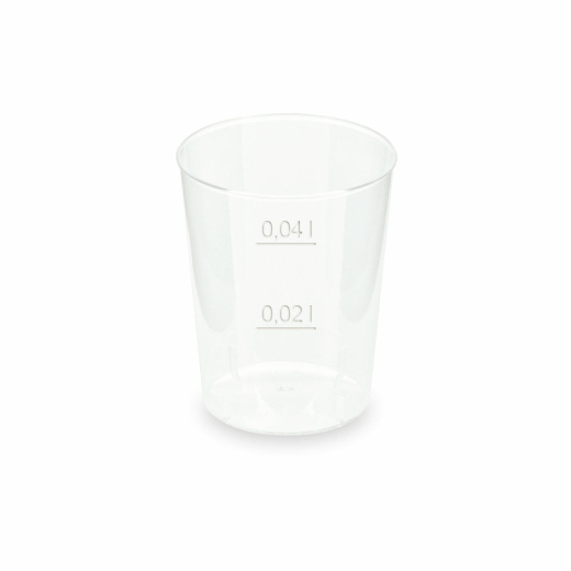 Mehrwegbecher Pfandbecher Shotglas Schnaps PP Eichstriche 2 cl 4 cl, 50 Stk.