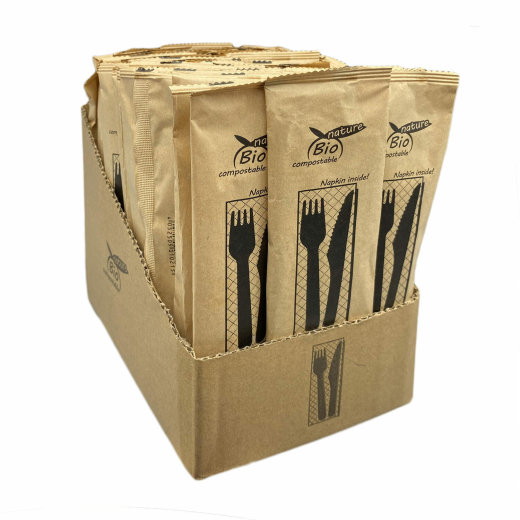 Bestecksets aus Holz, 3-teilig, hygienisch verpackt, 60 Sets