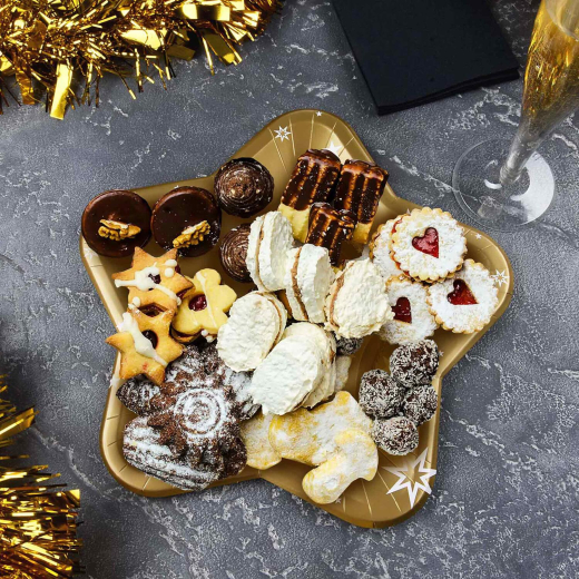 Pappteller Sternform Gold Ø25 cm - FSC Einwegteller für Weihnachten, 6 Stk.