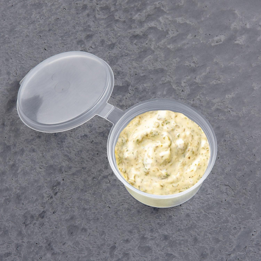 Dressingbecher Saucenbecher mit anhängendem Deckel 30ml, transparent, aus PP, 100 Stk.