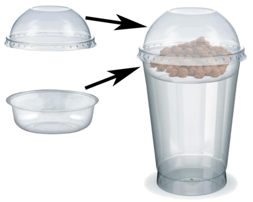 Feinkostbecher für Salat, Müsli, Joghurt mit Einsatz + Deckel 400 ml, 100 Stk.