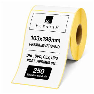 Versandetiketten 103x199mm weiß - Rolle mit 250 Thermo-Etiketten - 25mm Kern DHL DPD UPS GLS