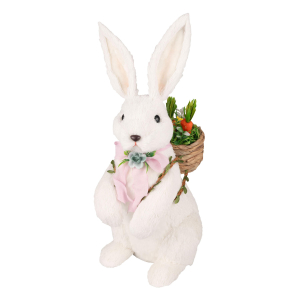 Hase mit Korb aus Fasern in Wolloptik Osterhase Osterdeko 43 cm