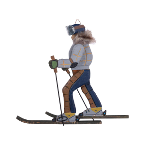 Skifahrer 'Vintage' aus Holz, Deko zum Hängen 31cm