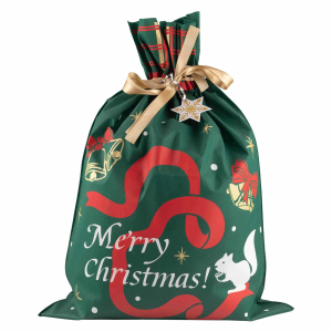 Geschenksack aus Vlies 40x56 cm, grün bedruckt, Deko-Sack für Weihnachten