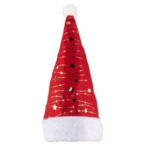 Weihnachtsmütze 42 cm, rot/gold, Polyester, Nikolausmütze für Feier & Event