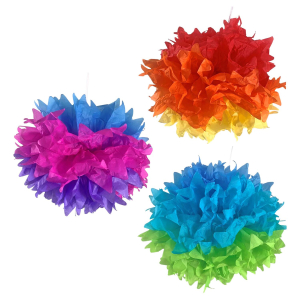 Pompons 'Farbenspiel' aus Papier schwer entflammbar Ø40cm, 3 Stk.