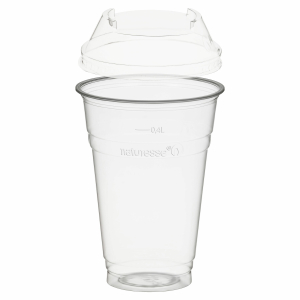 Trinkbecher 400ml + Domdeckel ohne Loch stapelbar aus PLA 50 Stk.