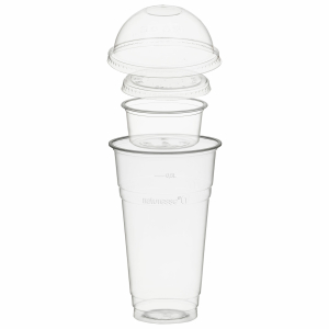 Trinkbecher 500ml mit Domdeckel ohne Loch + Einsatzbecher 90ml PLA 100 Stk.