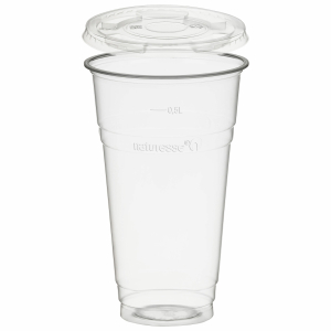 Trinkbecher 500ml + Deckel flach ohne Loch aus PLA 50 Stk.