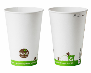 Heissgetränkebecher Pappbecher PAPUR 80mm Ø mit Eichstrich 300 ml, 75 Stk.