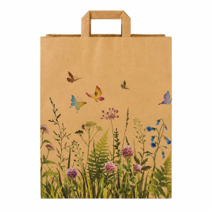 Papiertragetaschen aus Kraftpapier 320+120x400mm Blumengarten Flachhenkel EAN-Code braun