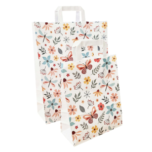 Papiertragetaschen aus Kraftpapier 220+100x280mm mit Schmetterling Motiv weiß, 250 Stk