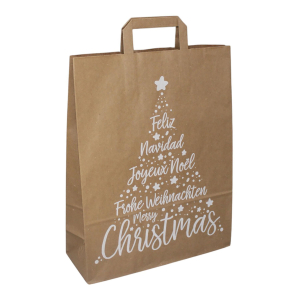 Papiertragetaschen aus Kraftpapier 260+170x250mm Motiv Christmas weiß braun 80 gr.