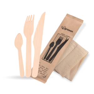 Einweg-Besteck aus Holz, 4-teilig, lebensmittelecht, splitterfrei, 50 Sets