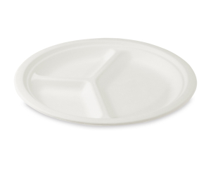 Grillteller Fleischteller rund 3-geteilt aus Zuckerrohr Ø 26 cm, 50 Stk.