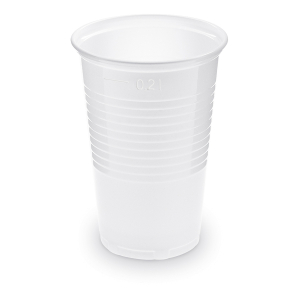 Trinkbecher weiß 200 ml Eichstrich bei 0,2 L, PP, Ø 70 mm, 15 Stk.